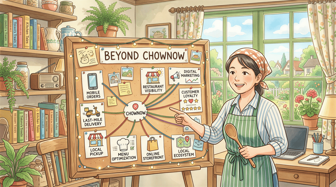 Corkboard with icons representing various ordering platforms (generic, not trademarked)