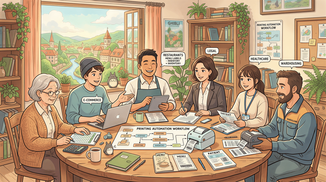 Diverse professionals in different industries benefiting from auto printing