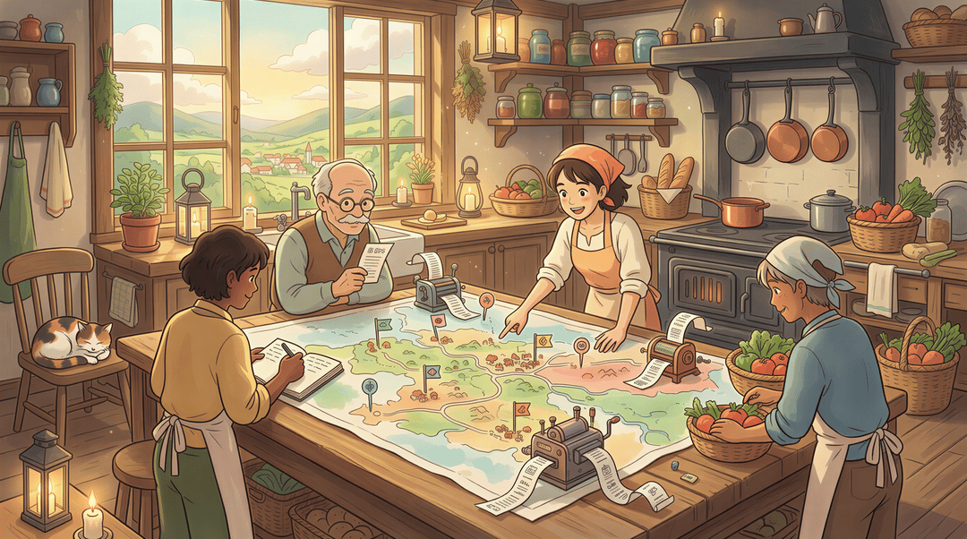 Map-friendly kitchen setup showing multiple locations with printer outputs