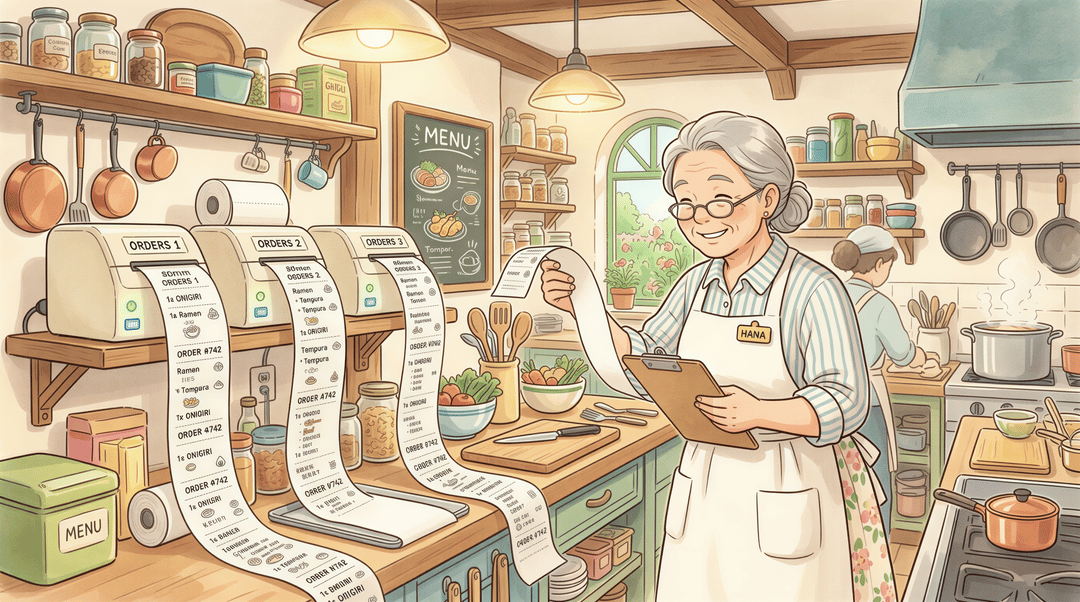 Thermal printers in a kitchen printing order tickets