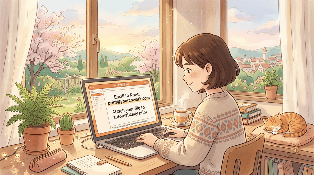 Email-to-print solution setup in a coworking space