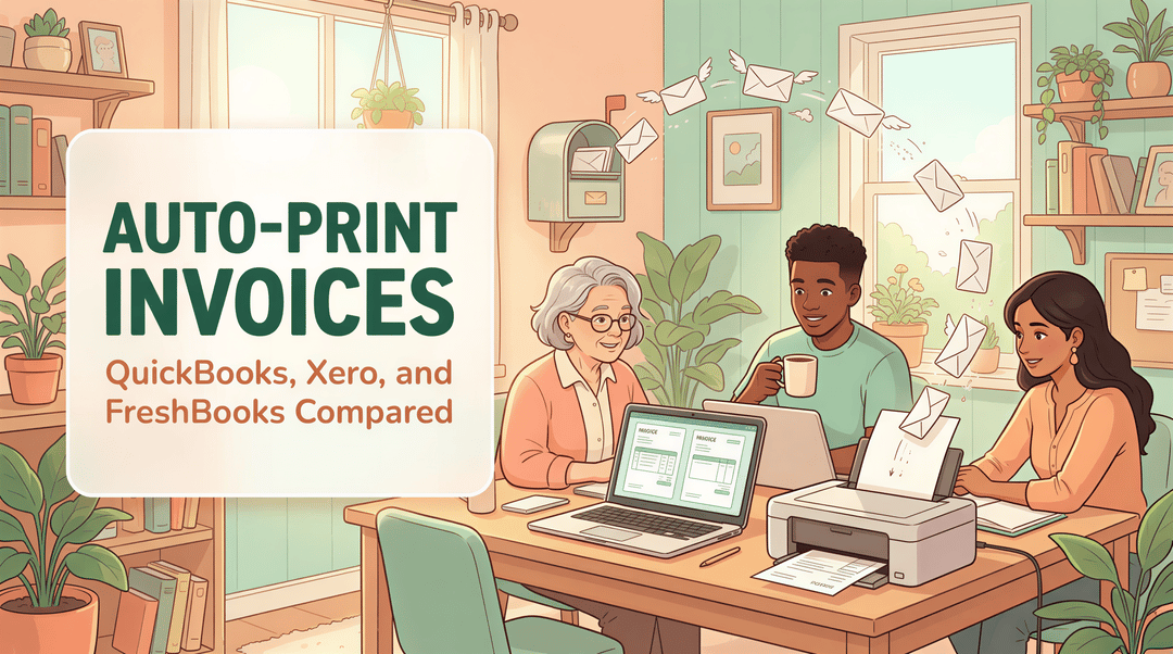 Auto-Print Invoices banner for QuickBooks, Xero, and FreshBooks Compared