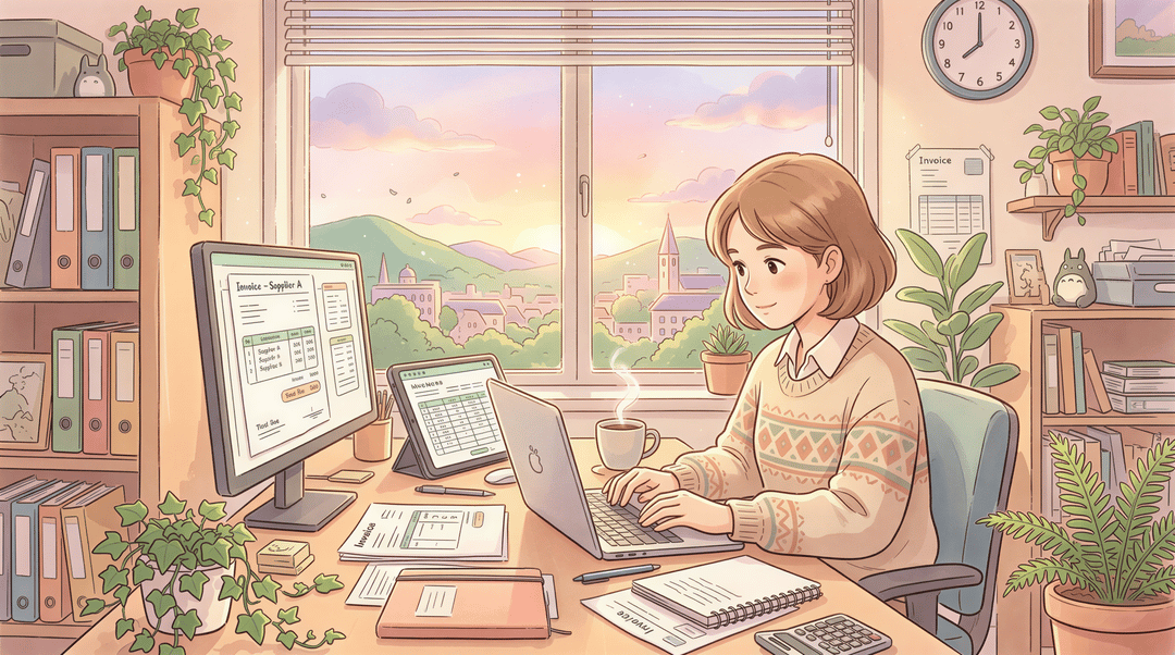 Accounts payable team at a cozy desk morning scene